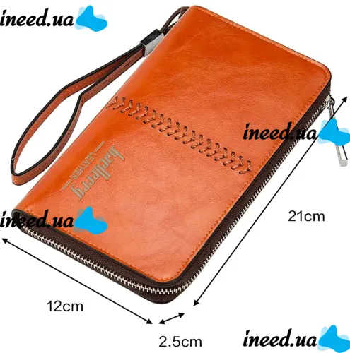 Чоловічий гаманець клатч Baellerry Leather Model 1 W009 Orange з відділенням для телефону, чоловіче портмоне на 21 відділень для купюр Помаранчевий