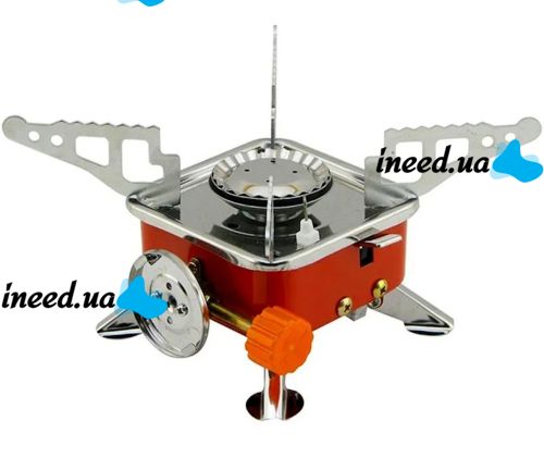 Tourist gas burner stove taganok Kovar MB-K202 for cooking with collet mounting for gas cylinders and piezo ignition Red
