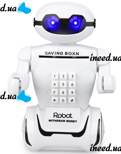 Дитяча електронна скарбничка світильник Robot Piggy Bank 6688-8 з кодовим замком і купюроприймачем, Дитячий сейф Робот з лампою на батарейках Білий