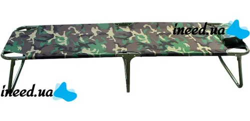Folding single bed with headrest DSSLU 59 with a load of up to 120 kg, Tourist cot with pillow 190x75x43 cm Camouflage