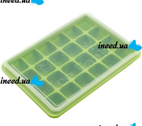 Силіконова багаторазова форма Silicone Ice Cubes Make для заморозки льоду і шоколаду з кришкою на 24 осередки, Лоток піднос для зберігання льоду 24 кубика