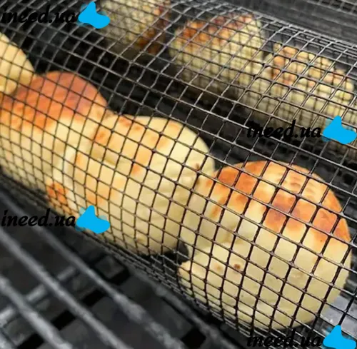 Cylindrical non-stick grill grid basket IRIS KT-183 for vegetables meat fish without handle, stainless steel barbecue grate with rotation