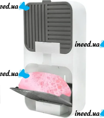 Wall-mounted Soap Organizer Flip Lid Drain Soap Box with 2 compartments with hinged lids, Double Hinged soap Dish with drain to the bathroom wall