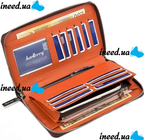 Чоловічий гаманець клатч Baellerry Leather Model 1 W009 Orange з відділенням для телефону, чоловіче портмоне на 21 відділень для купюр Помаранчевий