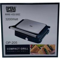 Electric Grill Opera OP-205 Pressure Cooker for Meat and Vegetables with Non-stick Coating 3200W, Multi-maker Sandwich Maker Compact Grill Silver