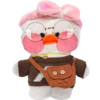 М'яка іграшка Huada Toys качечка в окулярах Lalafanfan 35 см, плюшева качка в одязі Cafe mimi duck Лалафанфан Біла