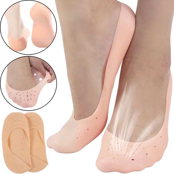 Универсальные силиконовые носки для ног и пяток Smiling Foot нескользящие защитные накладки для защиты от мозолей Anti-crack silicon socks Бежевые