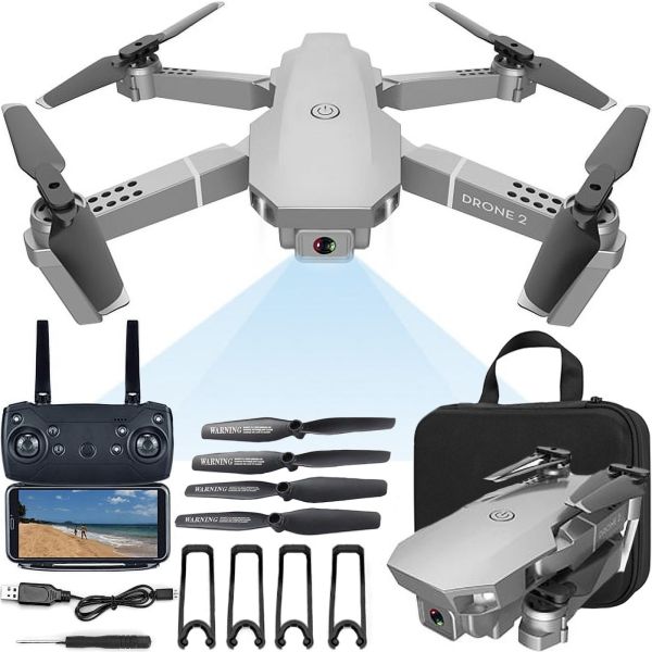 Профессиональный складной квадрокоптер Rias Drone 2 E68 с Wi-fi камерой 720p и пультом ДУ, Дрон коптер N18 wifi на радиоуправлении в кейсе Серый