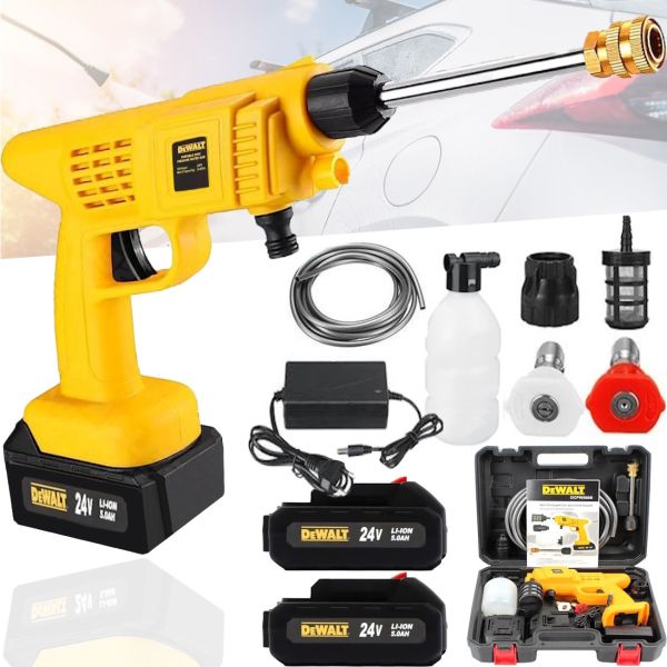 Беспроводная мойка высокого давления DeWalt DCPW560B 24V 5Ah 2 аккумулятора, аккумуляторная мини автомойка с кейсом, распылитель Деволт для авто