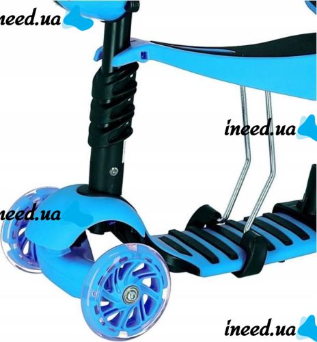 Tricycle Children's Running Scooter Scooter FYS-2864 Blue 5 in 1 with Folding Seat, Parent Handle and Luminous Wheels for Children Blue