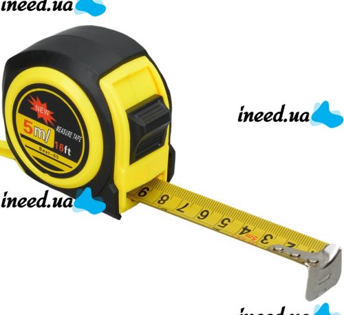 Construction Measuring Tape measure Best-65 5m x 16mm with Hitchhiker and hook, Measuring Tape TP-2401 with Nylon Coating Yellow