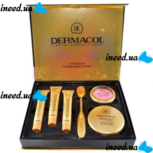 Набір тональних кремів Dermacol Make-up 6 в 1 M809 210, 211, 212 + Кисть щітка, Пудра, Рум'яна
