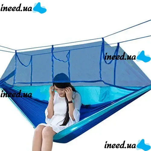 Підвісний туристичний нейлоновий гамак Hammock With Net Blue до 200 кг з москітною сіткою для кемпінгу, Похідний гамак 263х135 Синій