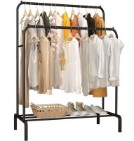 Подвійна стійка вішалка Double Floor Hanger 162х130 см для одягу і полицею для взуття, підлогова стійка-вішалка зі штангою на ніжках до 30 кг чорна