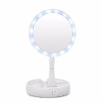 Настільне кругле косметичне дзеркало з LED-підсвічуванням My Fold Away для макіяжу, складане збільшувальне дзеркало 10x-трансформер з органайзером