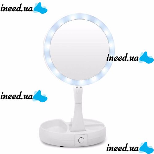 Настільне кругле косметичне дзеркало з LED-підсвічуванням My Fold Away для макіяжу, складане збільшувальне дзеркало 10x-трансформер з органайзером