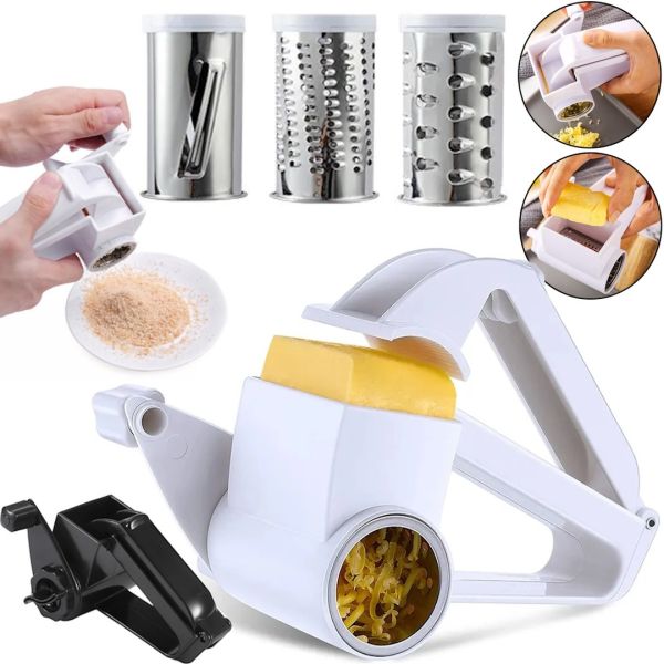 Ручная мини терка Hand Held Rotary Grater HA1212 3 в 1 роторная овощерезка измельчитель для нарезки морковки, сыра и овощей с 3 насадками TE-476