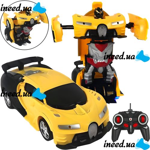 Children's Transformer Bugatti Robot Car 889-19 Radio-controlled Bugatti Robot Car on the Remote Control with Light and Sound for Children Yellow