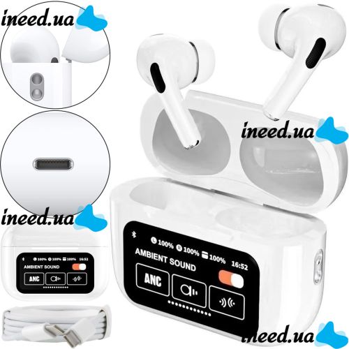 TWS AirPods A9 PRO 2 Bluetooth Wireless Vacuum Headphones in a Case with Touch Screen, In-ear Bluetooth Headphones with Noise Cancellation