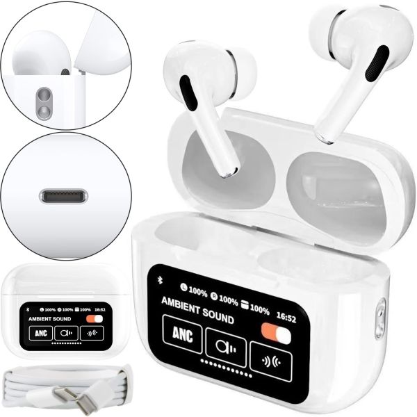 TWS AirPods A9 PRO 2 Bluetooth Wireless Vacuum Headphones in a Case with Touch Screen, In-ear Bluetooth Headphones with Noise Cancellation