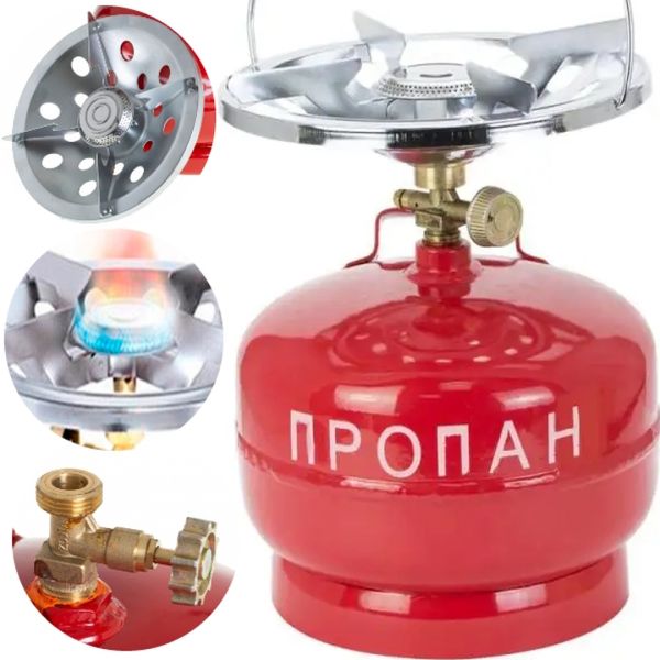 Туристический газовый баллон Пропан УКП-52 с горелкой 5 л, Туристический газовый баллон с горелкой 2 кг красный, 5 литров