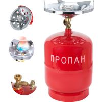 Туристичний газовий балон Пропан УКП-83 з пальником 8 л, туристичний газовий балон з пальником 3 кг червоний, 8 літрів