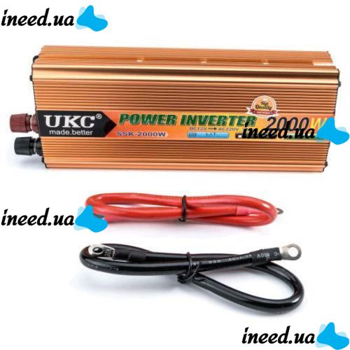 Автомобільний інвертор UKC 24V - 220V 2000W авто перетворювач напруги струму від прикурювача і акумулятора, зарядний з захистом від перегріву 2000Вт