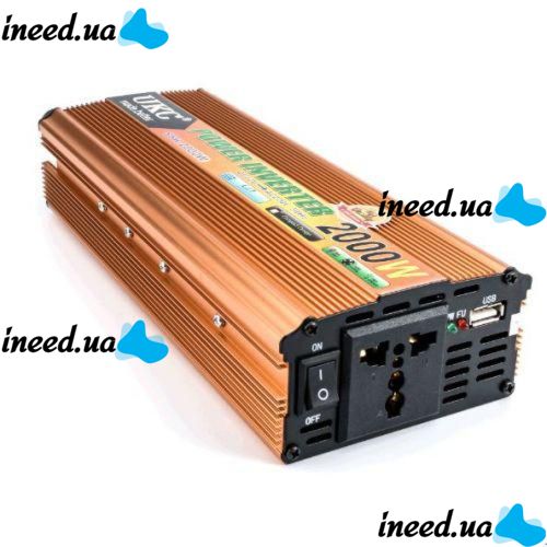 Автомобільний інвертор UKC 24V - 220V 2000W авто перетворювач напруги струму від прикурювача і акумулятора, зарядний з захистом від перегріву 2000Вт