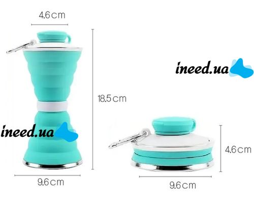 Складна силіконова пляшка Folding travel water cup 9588 0.5 л Бірюзова, Спортивна м'яка пляшка чашка для води