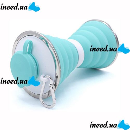 Складна силіконова пляшка Folding travel water cup 9588 0.5 л Бірюзова, Спортивна м'яка пляшка чашка для води