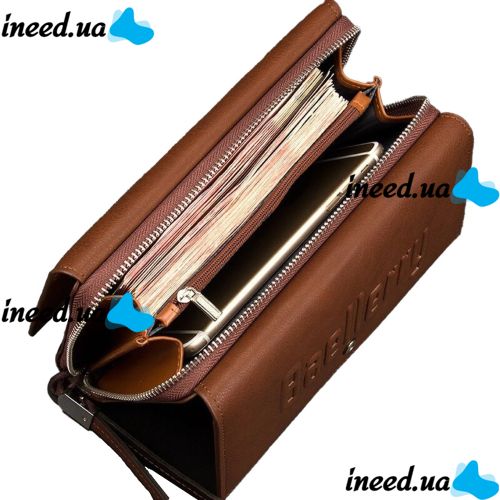 Чоловічий шкіряний гаманець клатч Baellerry Guero S1393 Brown для зберігання кредитних карт монет на змійці, чоловіче портмоне для купюр Коричневий