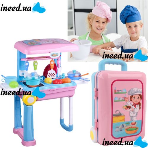 Children's Educational Playset kitchen Happy Chef 2in1, Large children's kitchen in a suitcase on wheels 678-206A