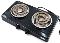 Настольная спиральная электрическая плита на две конфорки Domotec MS-5532 1000W, Двухконфорочная электроплита с широкой спиралью и термостатом Черный