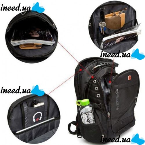 Универсальный Рюкзак SwissGear Men Bag 8810 39 л, 17" + USB + дождевик black Черный