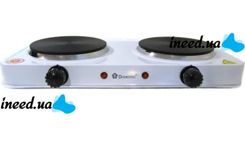 Domotec MS-5822 1000W desktop electric stove with 2 burners disc, Two-burner 1000W electric stove with 5-position thermostat White