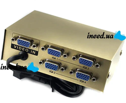 Спліттер VGA KV-FJ1504A Splitter, Комутатор 150MHz 4 Port Чотири порти з адаптером розгалужувач VGA