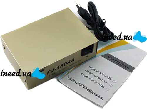 Спліттер VGA KV-FJ1504A Splitter, Комутатор 150MHz 4 Port Чотири порти з адаптером розгалужувач VGA