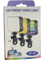 Акумуляторний накамерний відеосвітло Світлодіодна лампа RGB Lamp AY-83 з прищіпкою для телефону фото і відеозйомки, студійний Led світло з різьбленням 1/4