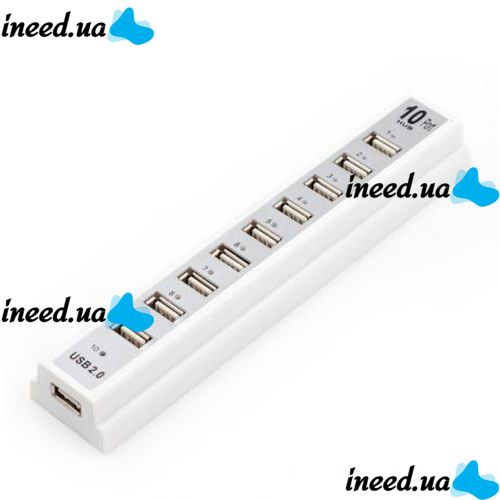 Активний USB хаб Digital White на 10 портів розгалужувач із блоком живлення білий