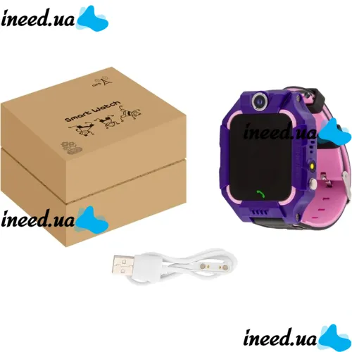 Wrist Smart Children's Smart Watch Smart Watch X17 400 mAh with SIM Card, GPS, Video Call and Flashlight Waterproof for Children Purple