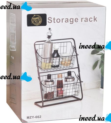 Універсальний дворівневий органайзер полку Storage Rack MZY - 662 для зберігання овочів і фруктів, етажерка Фруктовниця 2 рівня для кухні Чорний