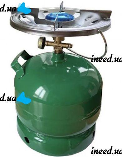 Tourist gas cylinder Golden Lion Rudyy CK-630 with a burner of 5 liters 2kg, Household Propane cylinder with piezo ignition and handle GL-2 PK-630 Green