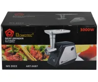 Kitchen Electric Meat Grinder Domotec MS-2022 3000W, Household Electric meat Grinder with sausage and kebbe attachments and a 3000W Homotek Pusher Black