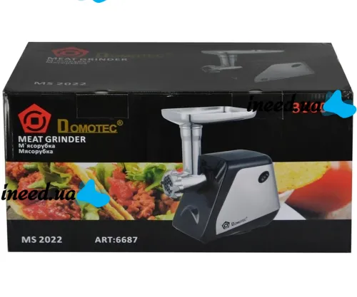 Kitchen Electric Meat Grinder Domotec MS-2022 3000W, Household Electric meat Grinder with sausage and kebbe attachments and a 3000W Homotek Pusher Black