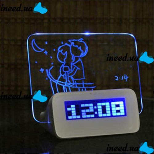 Настільні Світлодіодні годинник Highstar з Led дошкою для записів з USB хабом, маркером і підсвічуванням