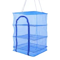 Hanging Folding Mesh Dryer for fish and vegetables 3 tiers 39x39x75cm, Reinforced Sectional Longline Mesh for drying mushrooms and fruits in the air