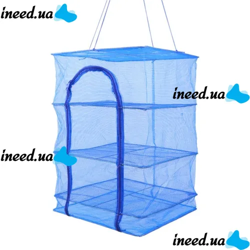 Hanging Folding Mesh Dryer for fish and vegetables 3 tiers 39x39x75cm, Reinforced Sectional Longline Mesh for drying mushrooms and fruits in the air