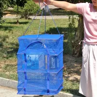 Hanging Folding Mesh Dryer for fish and vegetables 3 tiers 39x39x75cm, Reinforced Sectional Longline Mesh for drying mushrooms and fruits in the air