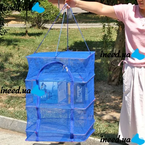 Hanging Folding Mesh Dryer for fish and vegetables 3 tiers 39x39x75cm, Reinforced Sectional Longline Mesh for drying mushrooms and fruits in the air