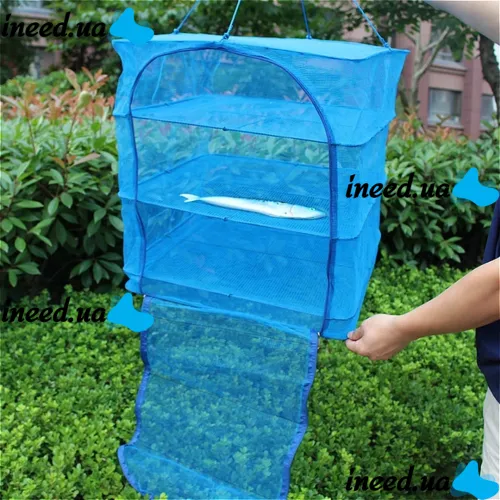 Hanging Folding Mesh Dryer for fish and vegetables 3 tiers 39x39x75cm, Reinforced Sectional Longline Mesh for drying mushrooms and fruits in the air